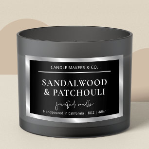 Modern Black Silver Elegant Jar Packaging Candle Rectangular Sticker