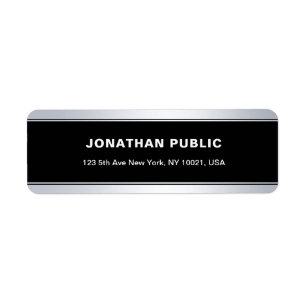 Modern Black Silver Elegant Plain Return Address Label