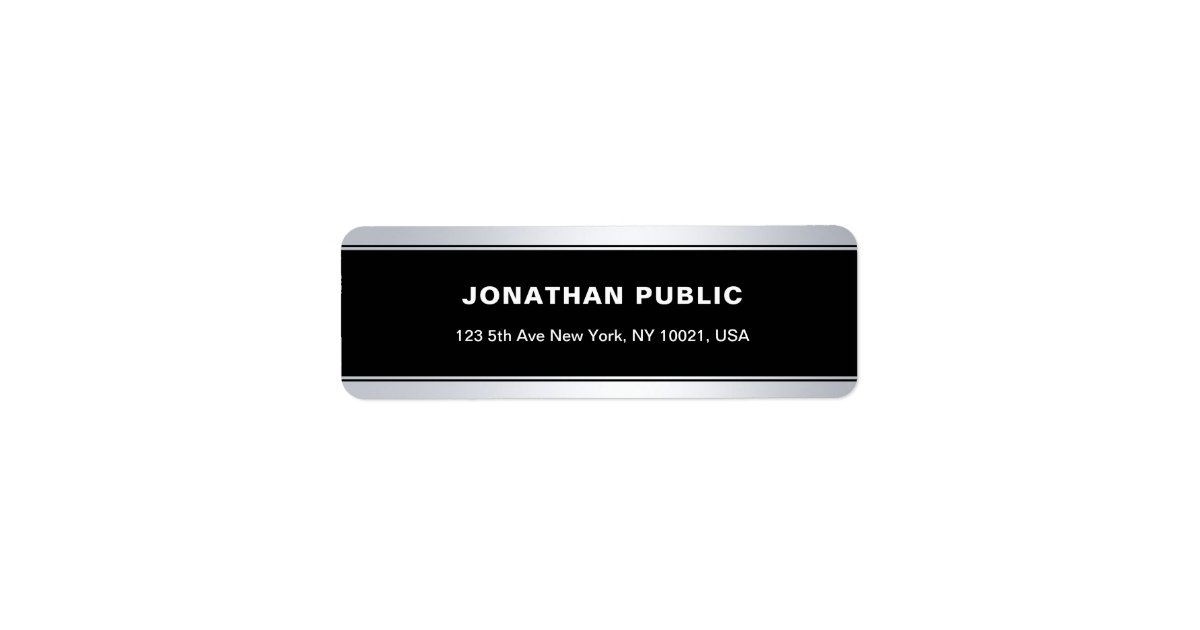 Modern Black Silver Elegant Plain Return Address Label Zazzle Elegant Plain Return Address Label