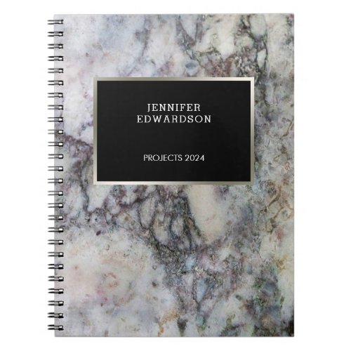 Modern black silver frame marble professional notebook