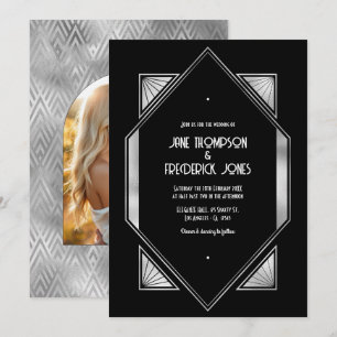 Modern Black & Silver Gatsby Art Deco Wedding Invitation