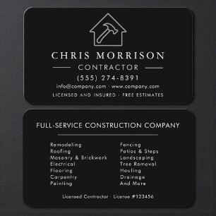 Modern Black Silver General Contractor Business Card