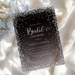Modern Black Silver Glitter Bridal Shower Acrylic Invitations