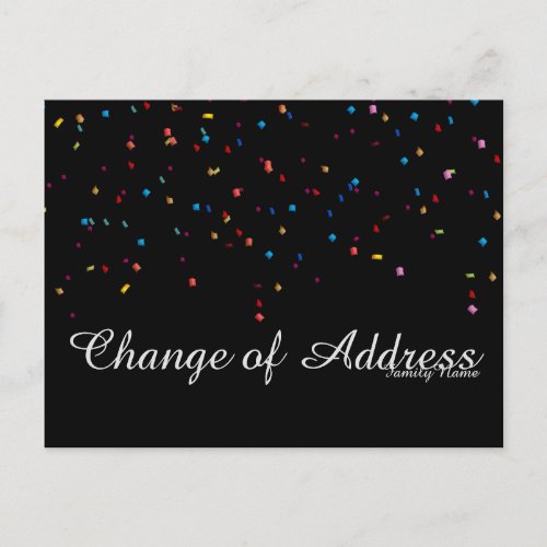 Modern Black Silver Glitter Change of Address Anno Announcement Postcard