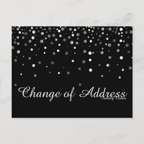 Modern Black Silver Glitter Change of Address Announcement Postcard