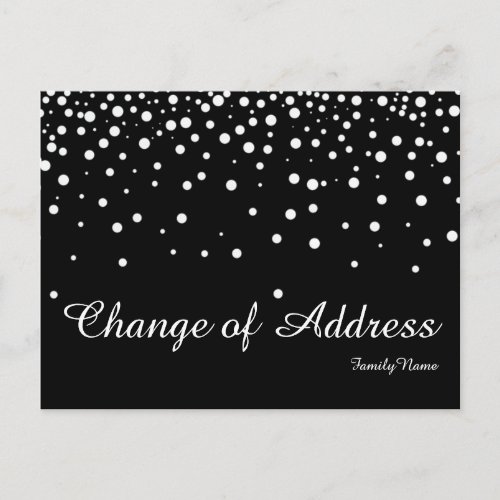 Modern Black Silver Glitter Change of Address Announcement Postcard