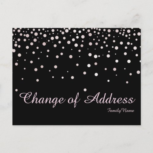 Modern Black Silver Glitter Change of Address Announcement Postcard