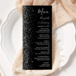 Modern Black Silver Glitter Edge Wedding Menu<br><div class="desc">The left-hand edge of this elegant modern wedding menu features a silver faux glitter design. The customizable text combines silver gray handwriting,  copperplate and italic fonts on a black background. The reverse side features a matching black and silver glitter design.</div>