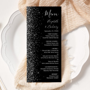 Modern Black Silver Glitter Edge Wedding Menu