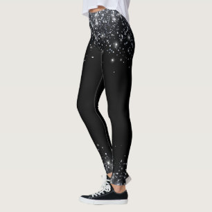  Modern Black & Silver Glitter Leggings