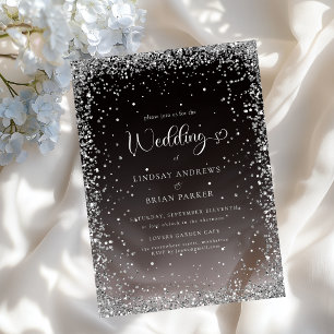 Modern Black Silver Glitter Wedding Acrylic Invitations