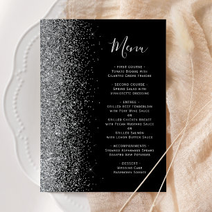Modern Black Silver Glitter Wedding Menu