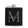 Modern Black Silver Gray Monogram Script Name Flask