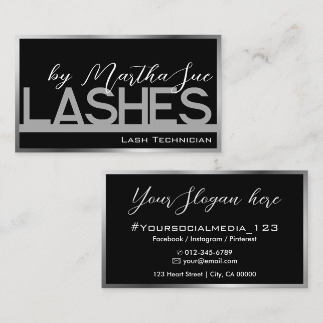 Modern Black Silver Gray Ombre Beauty Lashes Ideas Business Card (Front/Back)