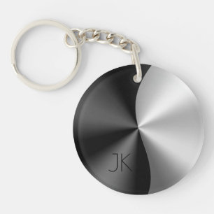 Modern Black & Silver Metallic Design USB Charging Keychain