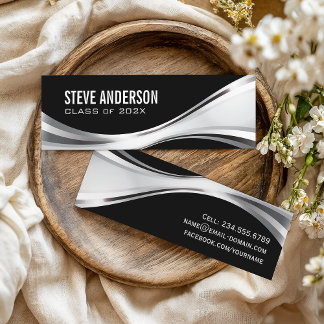Modern Black Silver Metallic Graduate Insert Card