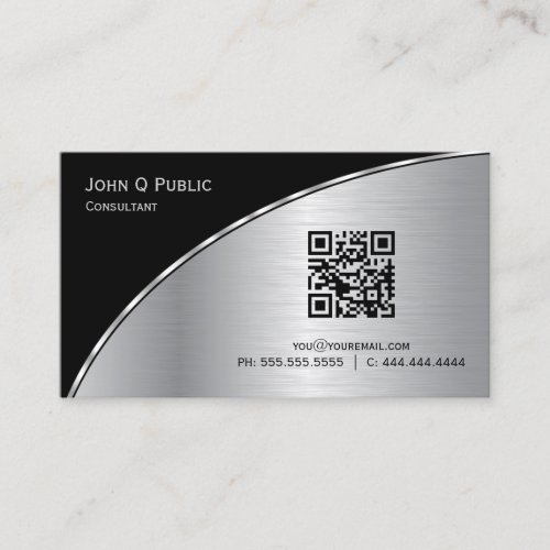 Modern Black Silver QR Elegant Professional Business Card