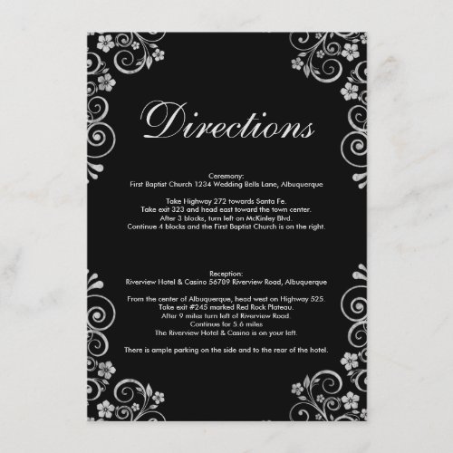 Modern Black Silver Wedding Ceremony  Directions Enclosure Card