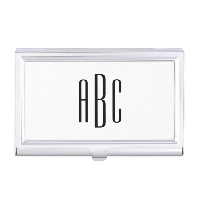 Modern Black Simple 3 Letter Monogram Business Card Case (Front)