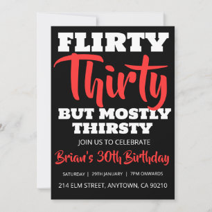 modern black simple adult 30th birthday invitation