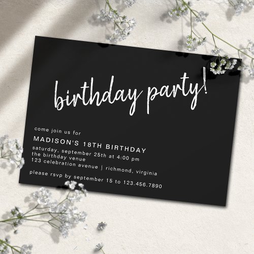 Modern Black Simple Casual Any Age Birthday Party Invitation