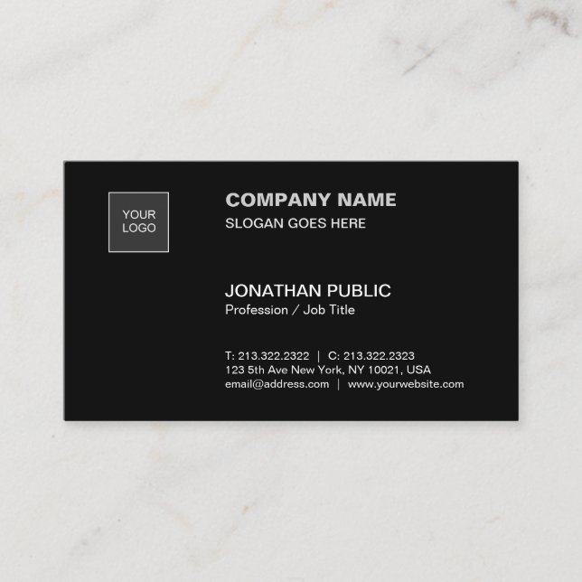 Modern Black Simple Plain Professional Corporate Business Card (Front)