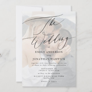 Modern Black Simple QR CODE back Photo Wedding Invitation