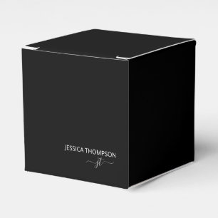 Modern Black Simple Script Business Monogram Name Favor Boxes