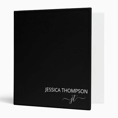 Modern Black Simple Script Girly Monogram Name  3 Ring Binder