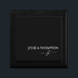 Modern Black Simple Script Girly Monogram Name  Gift Box<br><div class="desc">Customized monogrammed simple script name and initial modern and elegant girly stylish Black and White Add Your Name with Girly Gray Initials. This personalized gift box is perfect for Sweet 16, 1st, 21st, 30th, 40th, 50th, 60th, 70th, Birthday Party, Weddings, Party Favor, Holiday Gift, Quinceanera, Graduation, Bridal Shower, Bachelorette Party,...</div>