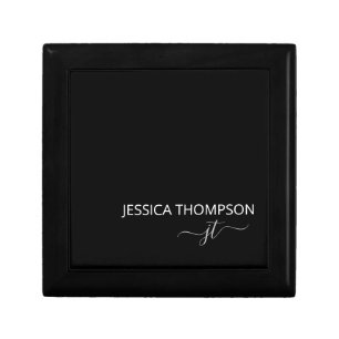 Modern Black Simple Script Girly Monogram Name  Gift Box