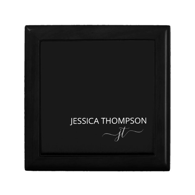 Modern Black Simple Script Girly Monogram Name  Gift Box (Front)