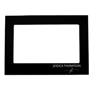 Modern Black Simple Script Girly Monogram Name  Magnetic Frame