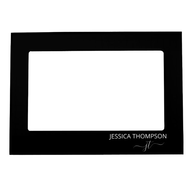 Modern Black Simple Script Girly Monogram Name  Magnetic Frame (Front)