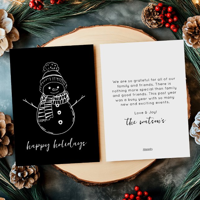 Modern Black Simple Snowman Outline Holiday Card (Creator Uploaded)