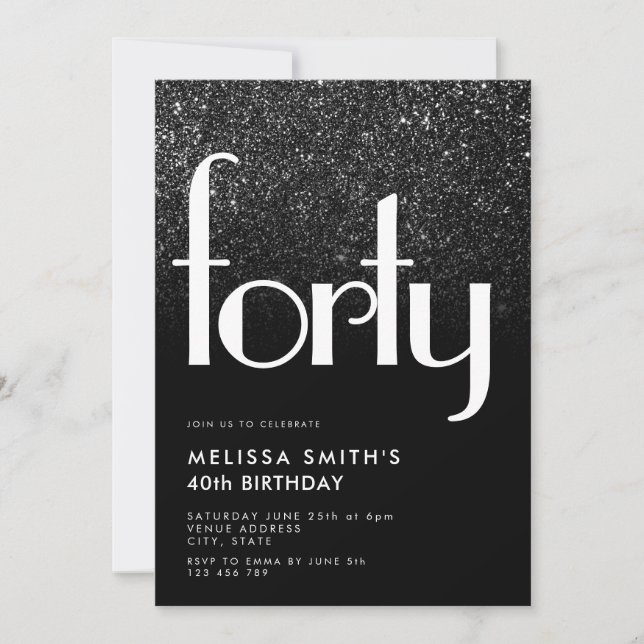 Modern Black Simple Stylish Chic 40th Birthday Invitation (Front)