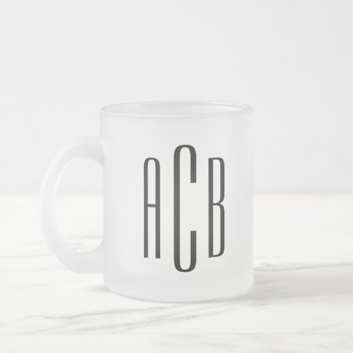 Modern Black Simple Three Letter Wedding Monogram Frosted Glass Coffee Mug