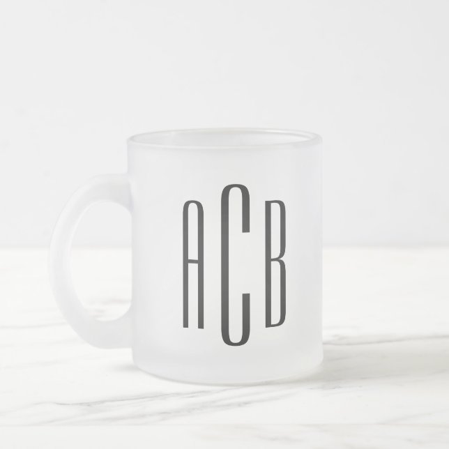 Modern Black Simple Three Letter Wedding Monogram Frosted Glass Coffee Mug (Left)