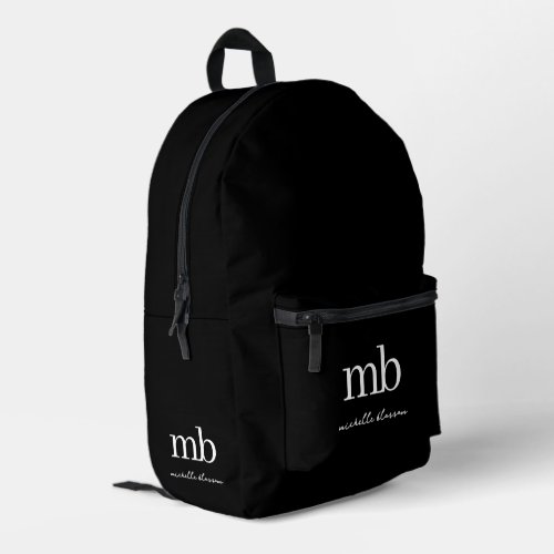 Modern Black Simple Trendy Script Initial Monogram Printed Backpack