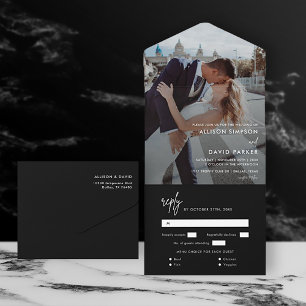 Modern Black Simple Wedding Photo All In One Invitation