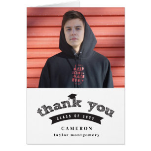 Modern Black Sketch Graduation Cap Photo Graduate Cards
