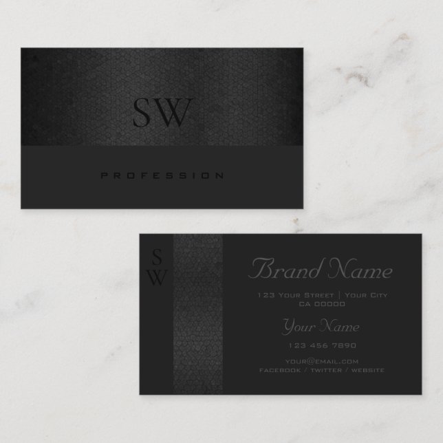 Modern Black Snake Pattern Dark Colors Monogram Business Card (Front/Back)