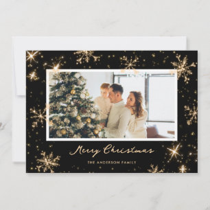 Modern Black Snowflake Photo Christmas Card