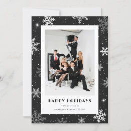 Modern Black Snowflake Photo Corporate Business Holiday Card