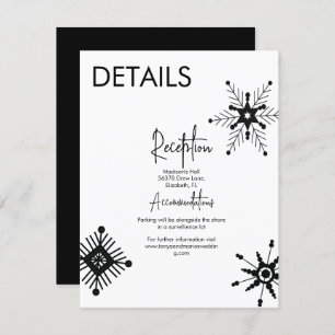 Modern Black Snowflake Wedding Details Invitation