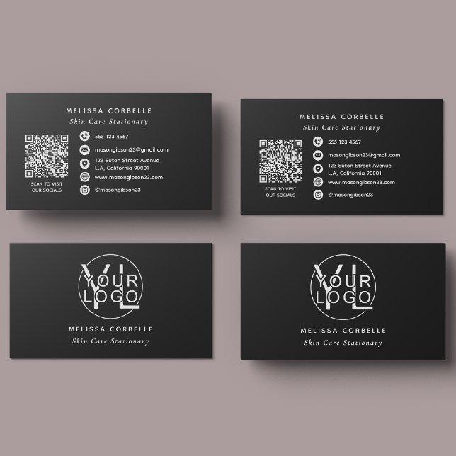 Modern Black Social Media QR Code Business Logo Card (Creator Uploaded)