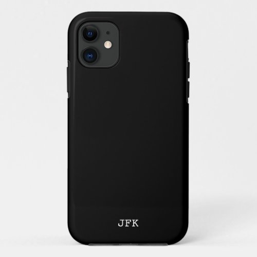 Modern black solid white initials custom  iPhone 11 case