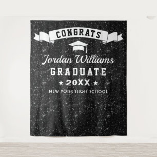 Modern Black Sparkle Graduation Photo Backdrop