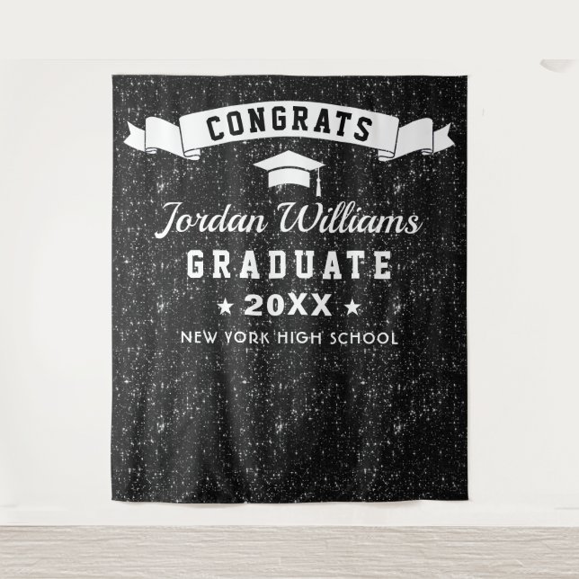Modern Black Sparkle Graduation Photo Backdrop (Front)