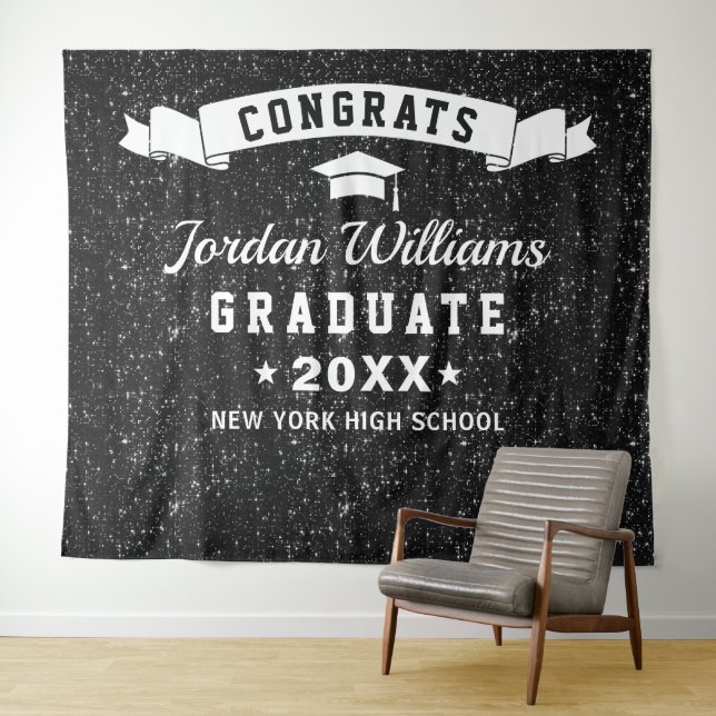 Modern Black Sparkle Graduation Photo Backdrop (In Situ (Horizontal))